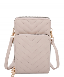Chevron Quilted Cell Phone Purse Crossbody Bag V23W BEIGE
